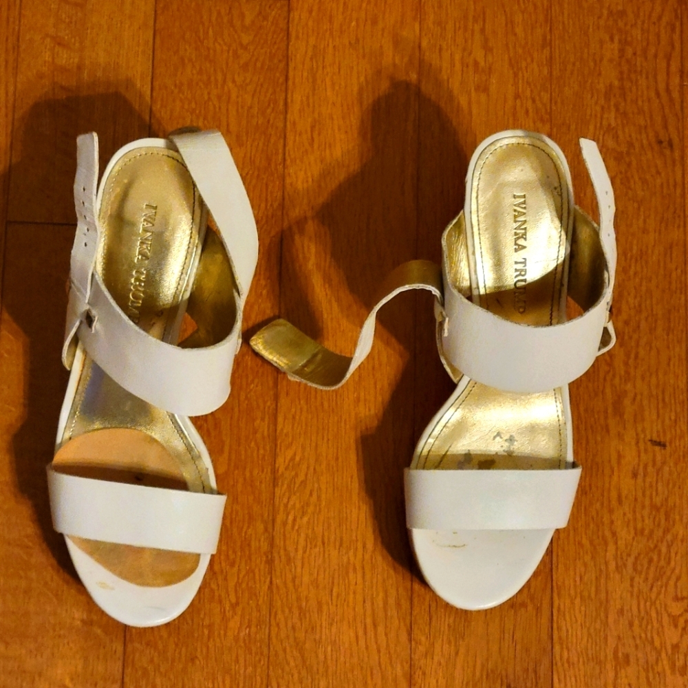 Ivanka Trump white wedge sandals